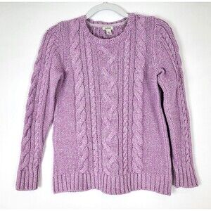 LL Bean Cable Knit Cotton Sweater Womens Small Heathered Pink